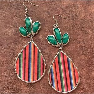 Turquoise and Serape Teardrop Large Earrings
